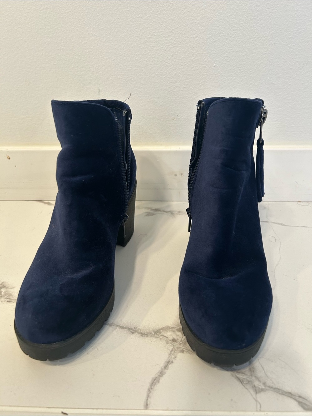 Call It Spring Navy Suede Chunky Heel Ankle Booties